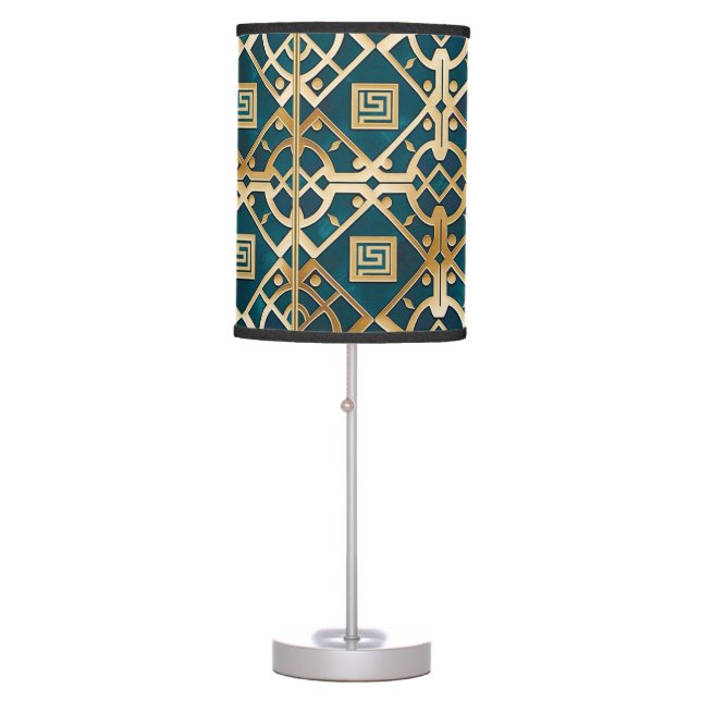 Luxury Marble Art Deco Greek Key Sea Green Gold Table Lamp (Front)