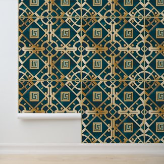 Luxury Marble Art Deco Greek Key Sea Green Gold