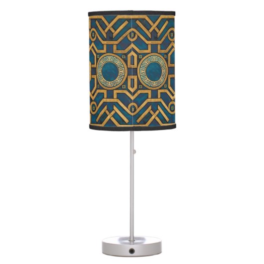 Luxury Marble art Deco Royal Blue Gold Greek Key Table Lamp (Back)