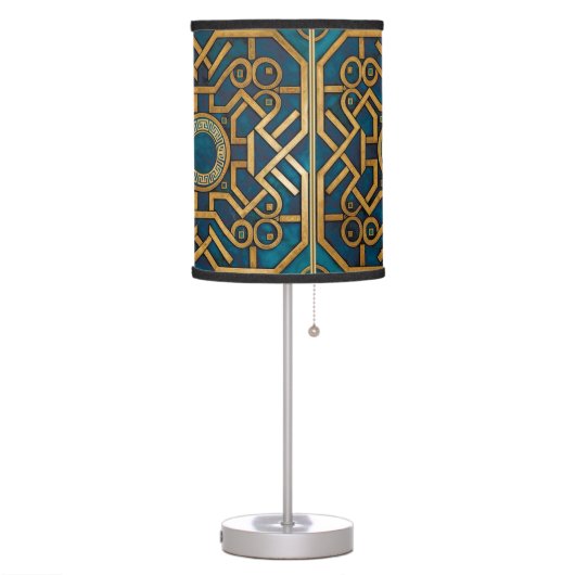 Luxury Marble art Deco Royal Blue Gold Greek Key Table Lamp (Left)