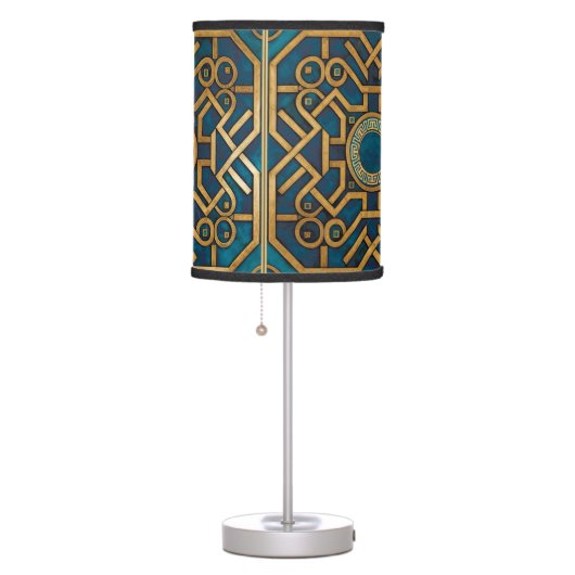 Luxury Marble art Deco Royal Blue Gold Greek Key Table Lamp (Right)