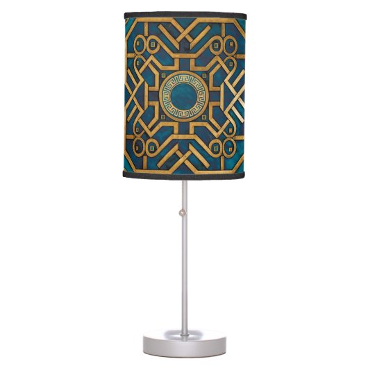 Luxury Marble art Deco Royal Blue Gold Greek Key Table Lamp (Front)