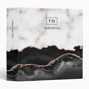 Luxury Marble Black Agate Gold Geode Monogram 3 Ring Binder