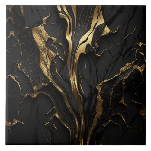 Luxury Marble Black and Gold Ceramic Tile