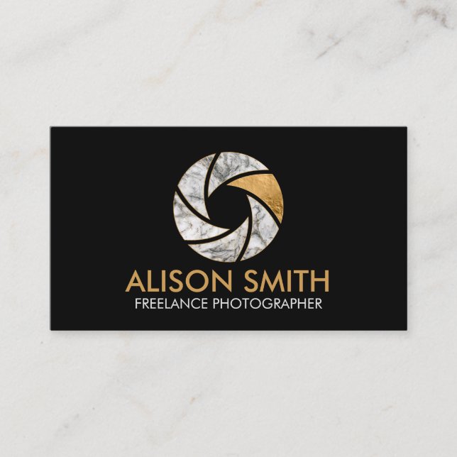 Luxury Marble Camera Shutter Photographer Business Card (Front)