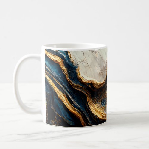 Luxury marble design with gold and blue coffee mug