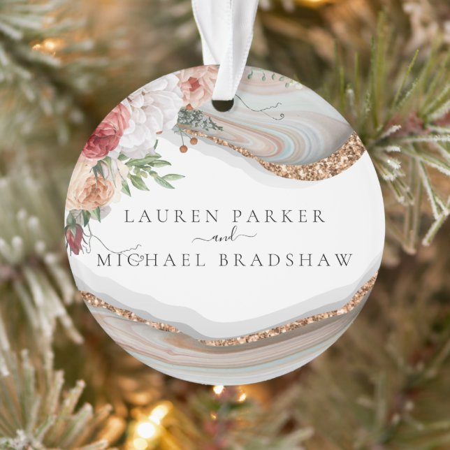 Luxury Marble Floral Glitter Wedding Ornament (Tree)