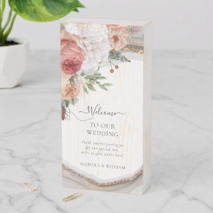 Luxury Marble Floral Glitter Wedding Welcome Wooden Box Sign