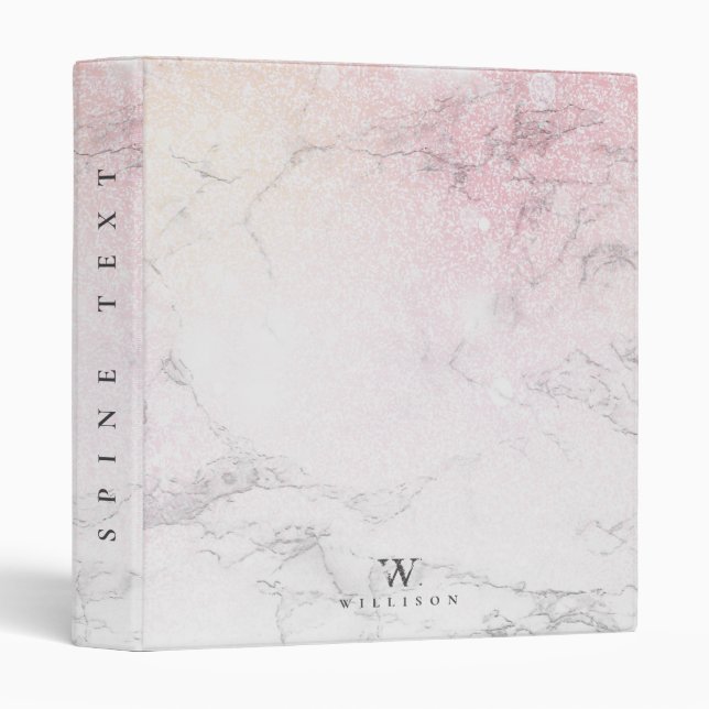Luxury Marble Glitter monogram 3 Ring Binder (Front/Spine)