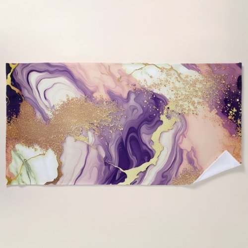  Luxury marble glitter pink purple and gold des Beach Towel