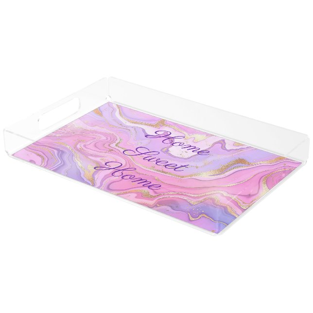 Luxury Marble Glitter Pink Purple Gold Acrylic Tray (Angled)