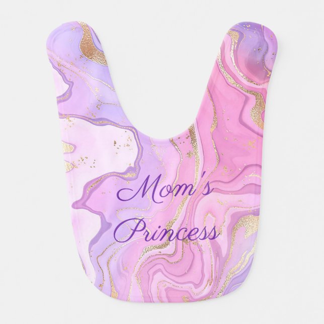 Luxury Marble Glitter Pink Purple Gold Baby Bib (Front)