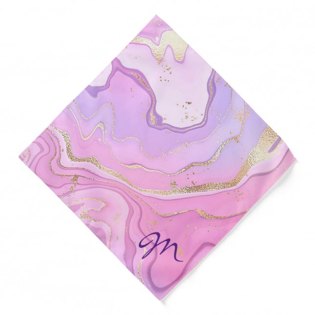 Luxury Marble Glitter Pink Purple Gold Bandana (Front)