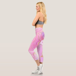 Luxury Marble Glitter Pink Purple Gold Capri Leggings