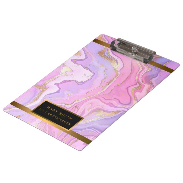Luxury Marble Glitter Pink Purple Gold Clipboard (Angled)