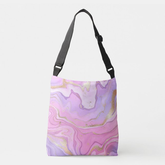 Luxury Marble Glitter Pink Purple Gold Crossbody Bag (Front)