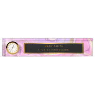 Luxury Marble Glitter Pink Purple Gold Desk Name Plate
