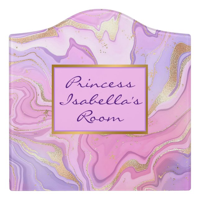 Luxury Marble Glitter Pink Purple Gold Door Sign (Large Crest Front)