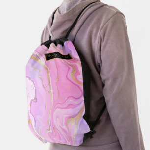 Luxury Marble Glitter Pink Purple Gold Drawstring Bag
