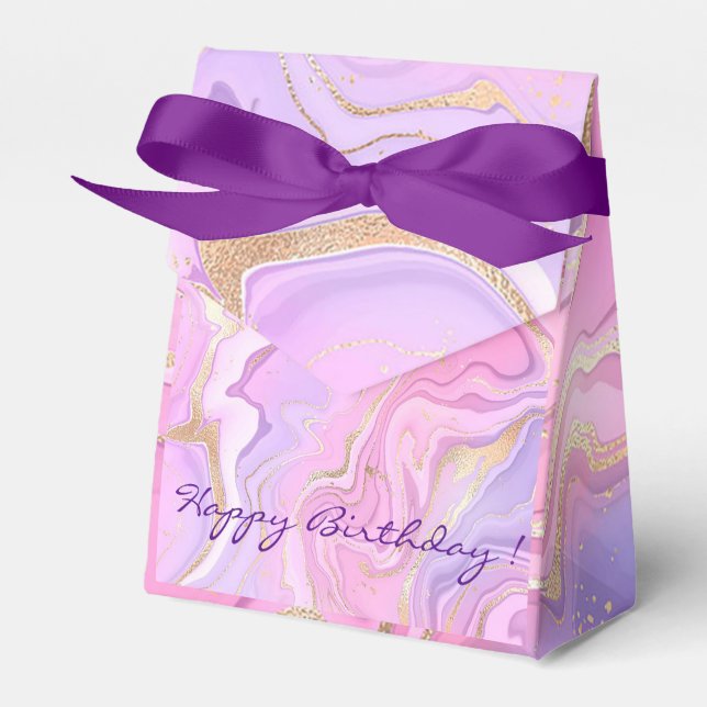 Luxury Marble Glitter Pink Purple Gold Favor Boxes (Front Side)