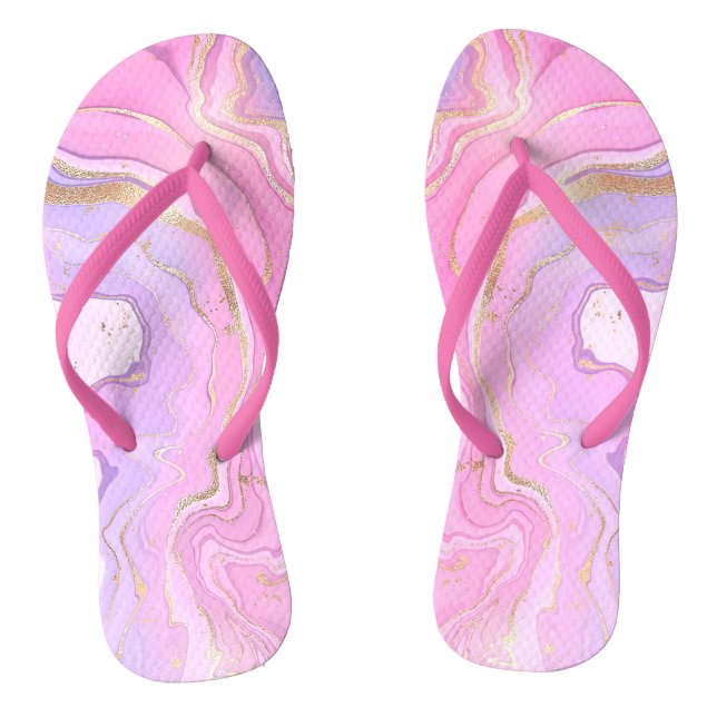 Luxury Marble Glitter Pink Purple Gold Flip Flops (Footbed)
