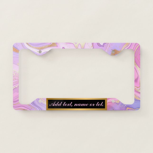 Luxury Marble Glitter Pink Purple Gold License Plate Frame (Front)