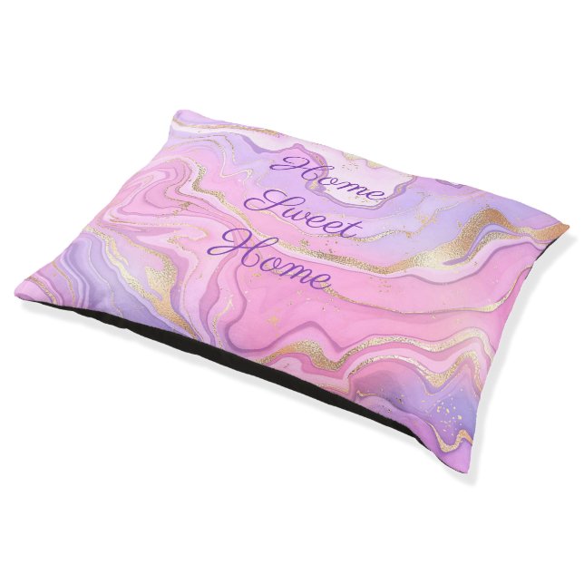 Luxury Marble Glitter Pink Purple Gold Pet Bed (Angled)