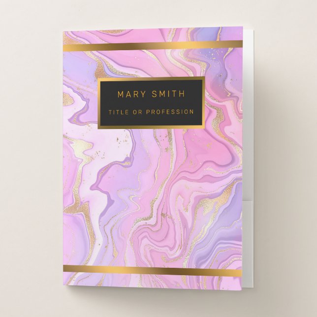 Luxury Marble Glitter Pink Purple Gold Pocket Folder (Front)