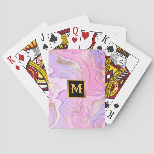 Luxury Marble Glitter Pink Purple Gold Poker Cards (Back)