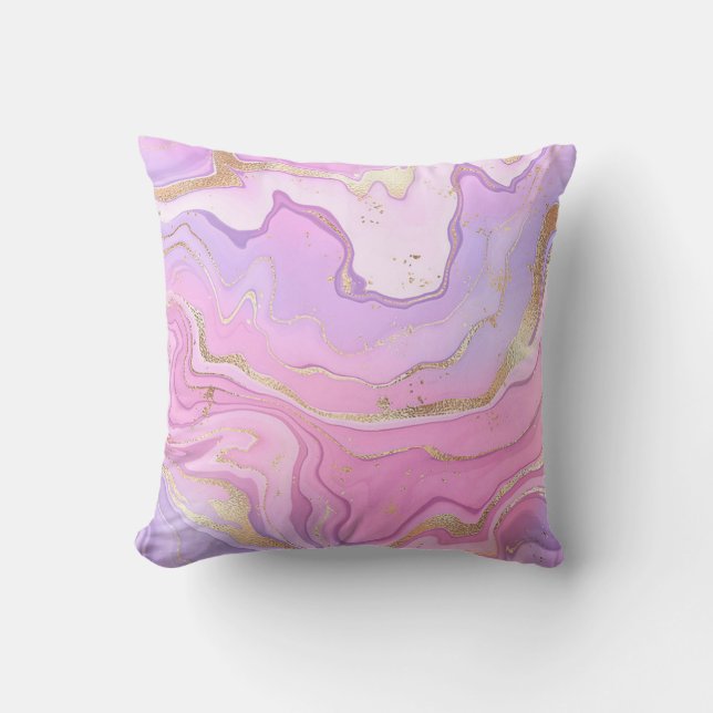 Luxury Marble Glitter Pink Purple Gold Throw Pillow (Front)