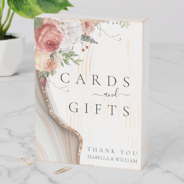 Luxury Marble Glitter Wedding Cards and Gifts Wooden Box Sign (In Situ Vertical)