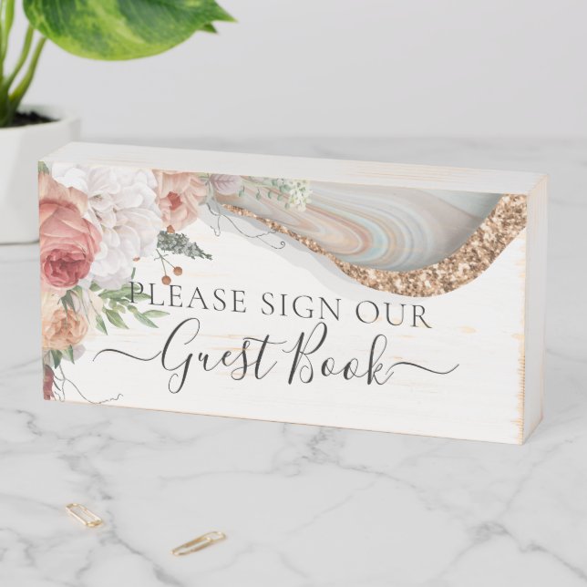 Luxury Marble Glitter Wedding Guest Book Sign (In Situ Horizontal)