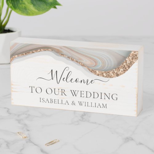 Luxury Marble Glitter Wedding Welcome Wooden Box Sign