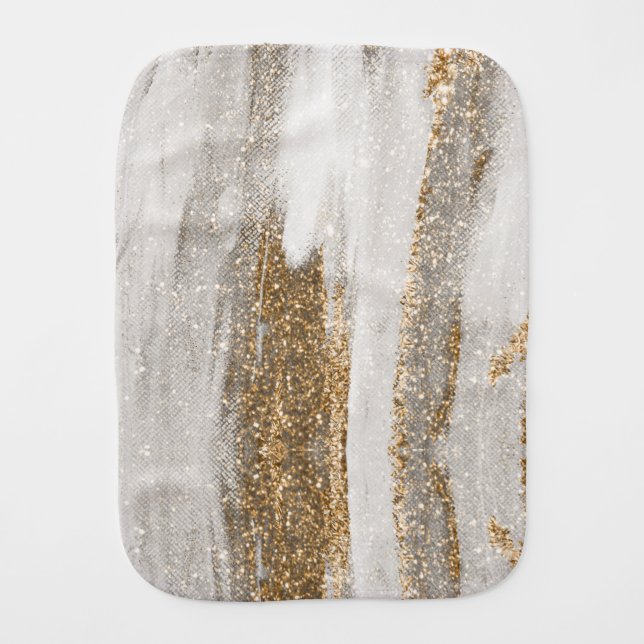 Luxury Marble Gold Strokes white and grey    Baby Burp Cloth (Front)