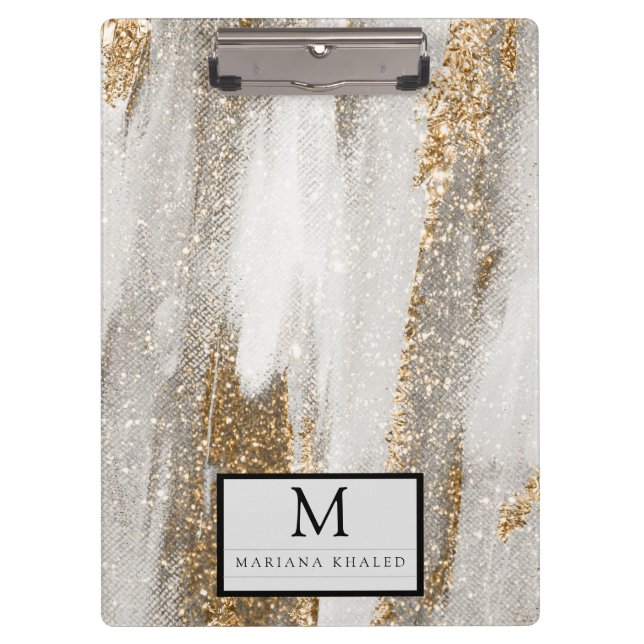 Luxury Marble Gold Strokes white and grey    Clipboard (Front)