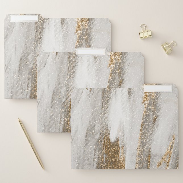 Luxury Marble Gold Strokes white and grey   File Folder (Set)
