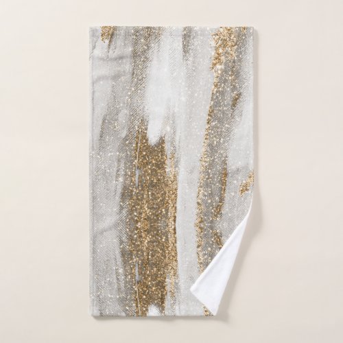 Luxury Marble Gold Strokes white and grey    Hand Towel