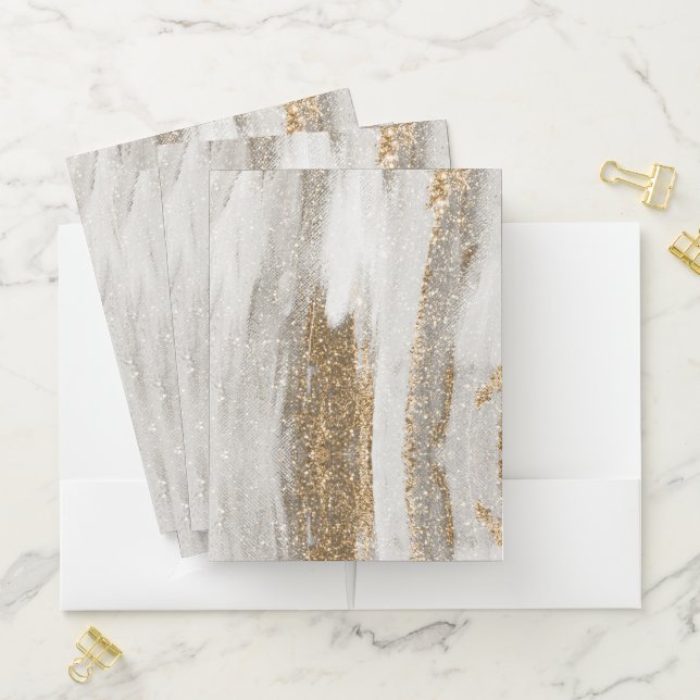 Luxury Marble Gold Strokes white and grey    Pocket Folder (In Situ)