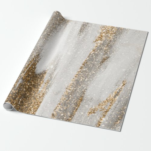 Luxury Marble Gold Strokes white and grey Wrapping Paper