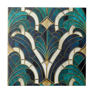 Luxury Marble Mosaic Art Deco Blue Gold & Teal