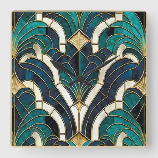 Luxury Marble Mosaic Art Deco Blue Gold & Teal