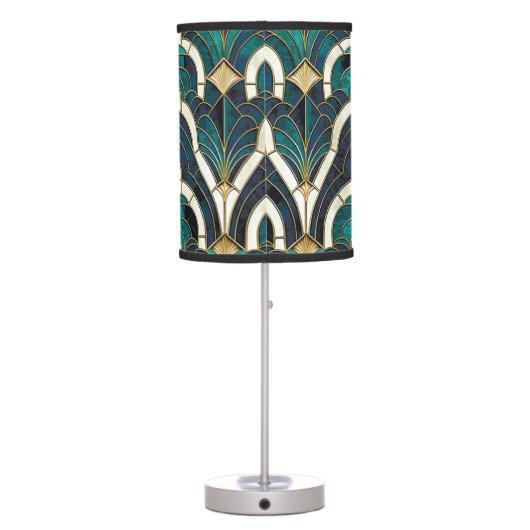 Luxury Marble Mosaic Art Deco Blue Gold & Teal Table Lamp (Back)