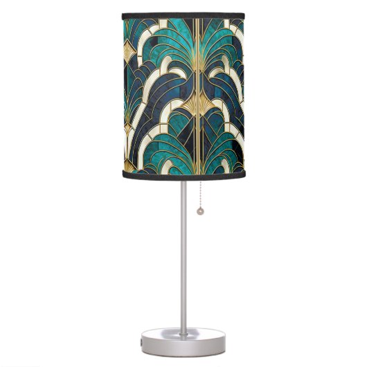 Luxury Marble Mosaic Art Deco Blue Gold & Teal Table Lamp (Left)