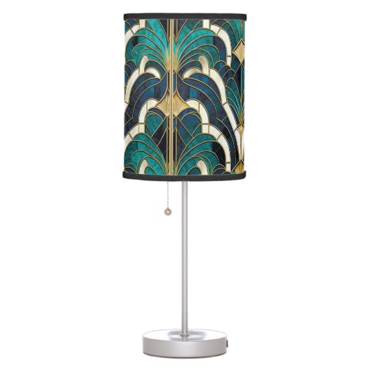 Luxury Marble Mosaic Art Deco Blue Gold & Teal Table Lamp (Right)