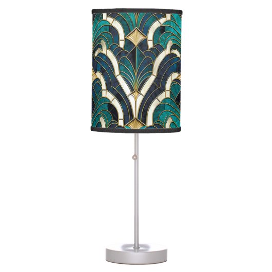 Luxury Marble Mosaic Art Deco Blue Gold & Teal Table Lamp (Front)