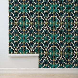 Luxury Marble Mosaic Art Deco Blue Gold & Teal