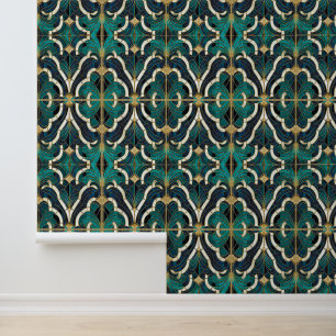 Luxury Marble Mosaic Art Deco Blue Gold & Teal Wallpaper