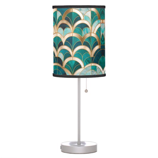 Luxury Marble Mosaic Art Deco Turquoise Blue Gold Table Lamp (Left)