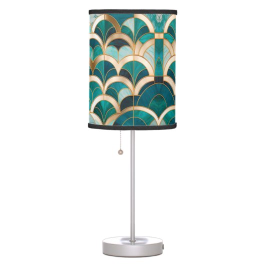 Luxury Marble Mosaic Art Deco Turquoise Blue Gold Table Lamp (Right)