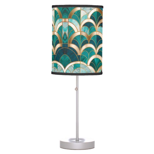 Luxury Marble Mosaic Art Deco Turquoise Blue Gold Table Lamp (Front)